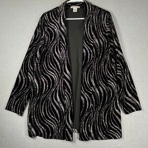 Notations Velvet Glitter Swirl Cardigan Jacket Large Open Front Artsy Statement